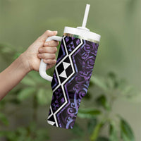 Purple Aotearoa Tumbler With Handle Taniko Motifs With Paua Shell Kowhaiwhai