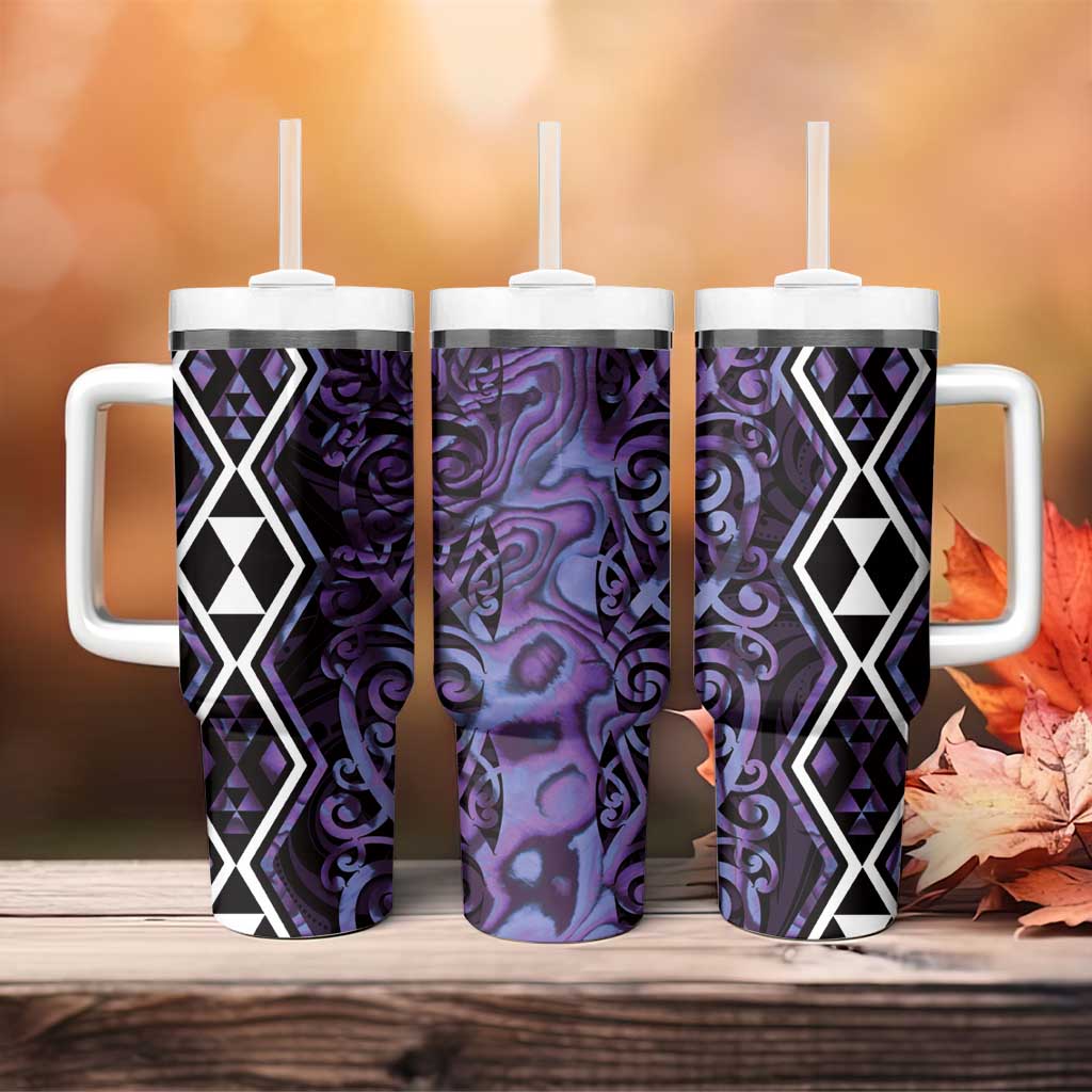 Purple Aotearoa Tumbler With Handle Taniko Motifs With Paua Shell Kowhaiwhai