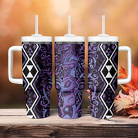 Purple Aotearoa Tumbler With Handle Taniko Motifs With Paua Shell Kowhaiwhai