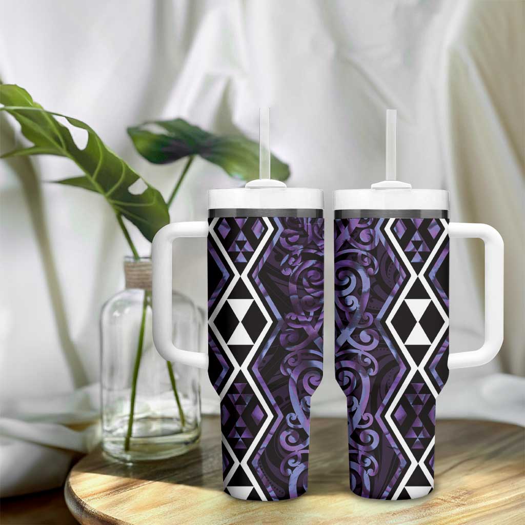 Purple Aotearoa Tumbler With Handle Taniko Motifs With Paua Shell Kowhaiwhai
