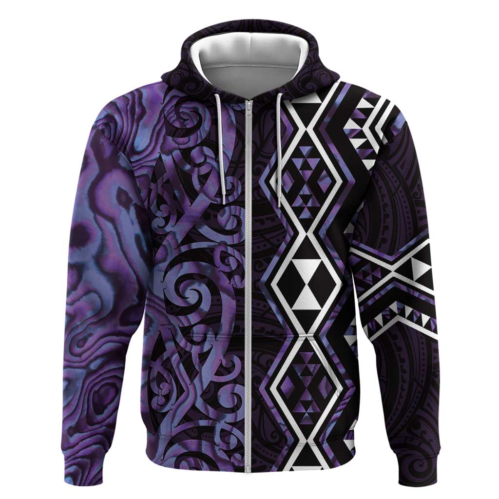 Purple Aotearoa Zip Hoodie Taniko Motifs With Paua Shell Kowhaiwhai LT14 Zip Hoodie Purple - Polynesian Pride