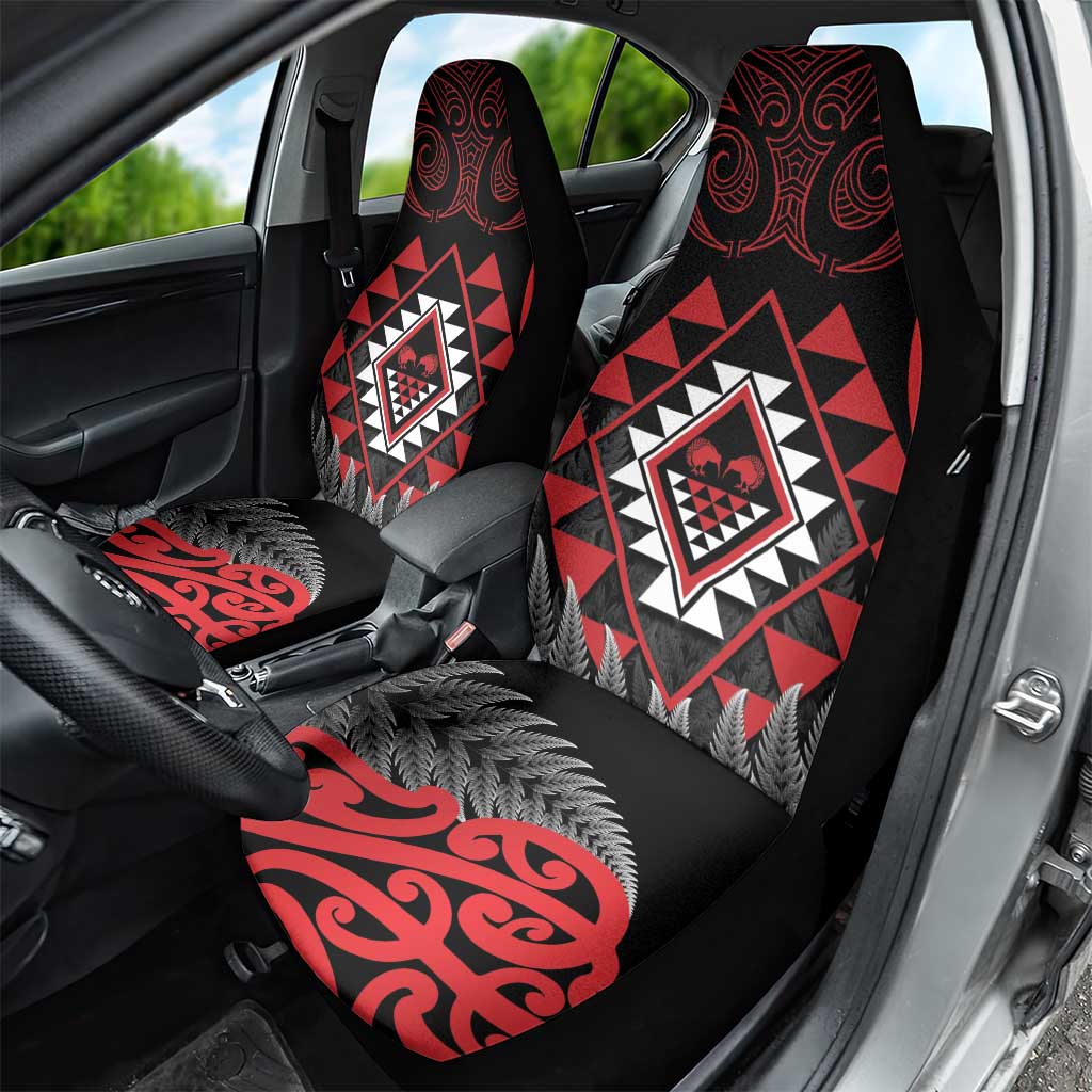 Aotearoa Kiwi Taniko Car Seat Cover Silver Fern With Maori Koru Pattern