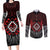 Aotearoa Kiwi Taniko Couples Matching Long Sleeve Bodycon Dress and Long Sleeve Button Shirt Silver Fern With Maori Koru Pattern