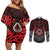 Aotearoa Kiwi Taniko Couples Matching Off Shoulder Short Dress and Long Sleeve Button Shirt Silver Fern With Maori Koru Pattern