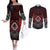 Aotearoa Kiwi Taniko Couples Matching Off The Shoulder Long Sleeve Dress and Long Sleeve Button Shirt Silver Fern With Maori Koru Pattern