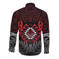 Aotearoa Kiwi Taniko Long Sleeve Button Shirt Silver Fern With Maori Koru Pattern