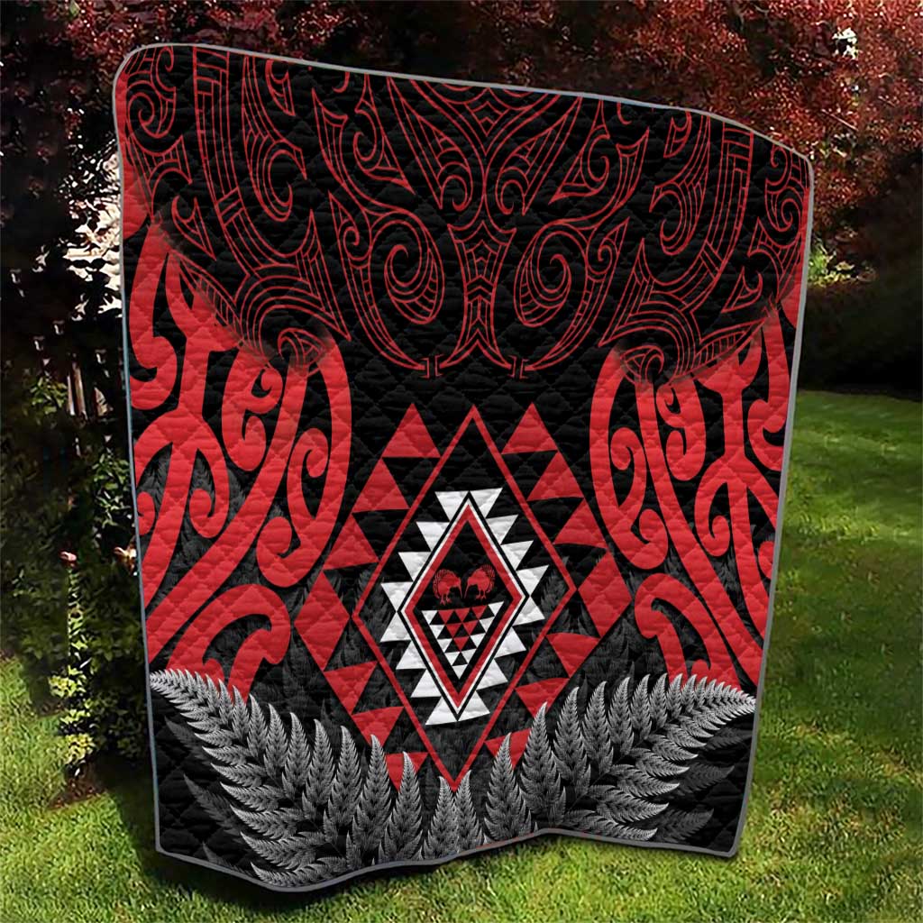 Aotearoa Kiwi Taniko Quilt Silver Fern With Maori Koru Pattern