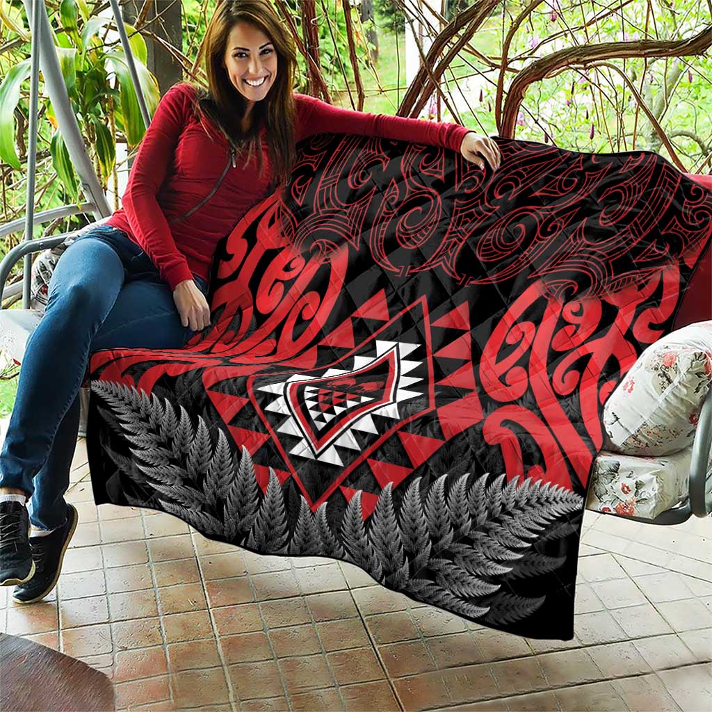 Aotearoa Kiwi Taniko Quilt Silver Fern With Maori Koru Pattern