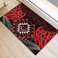 Aotearoa Kiwi Taniko Rubber Doormat Silver Fern With Maori Koru Pattern