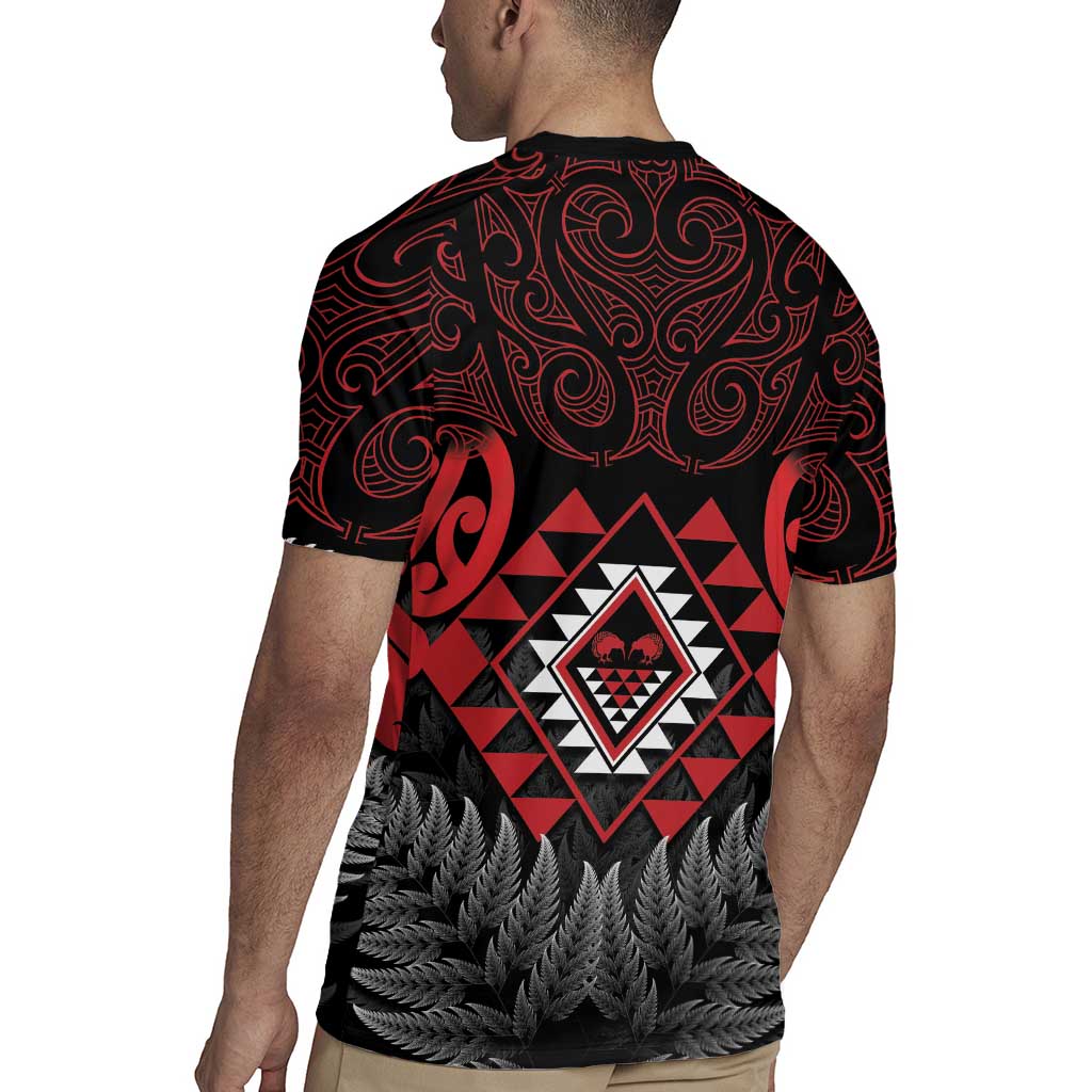 Aotearoa Kiwi Taniko Rugby Jersey Silver Fern With Maori Koru Pattern