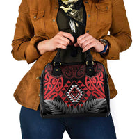Aotearoa Kiwi Taniko Shoulder Handbag Silver Fern With Maori Koru Pattern