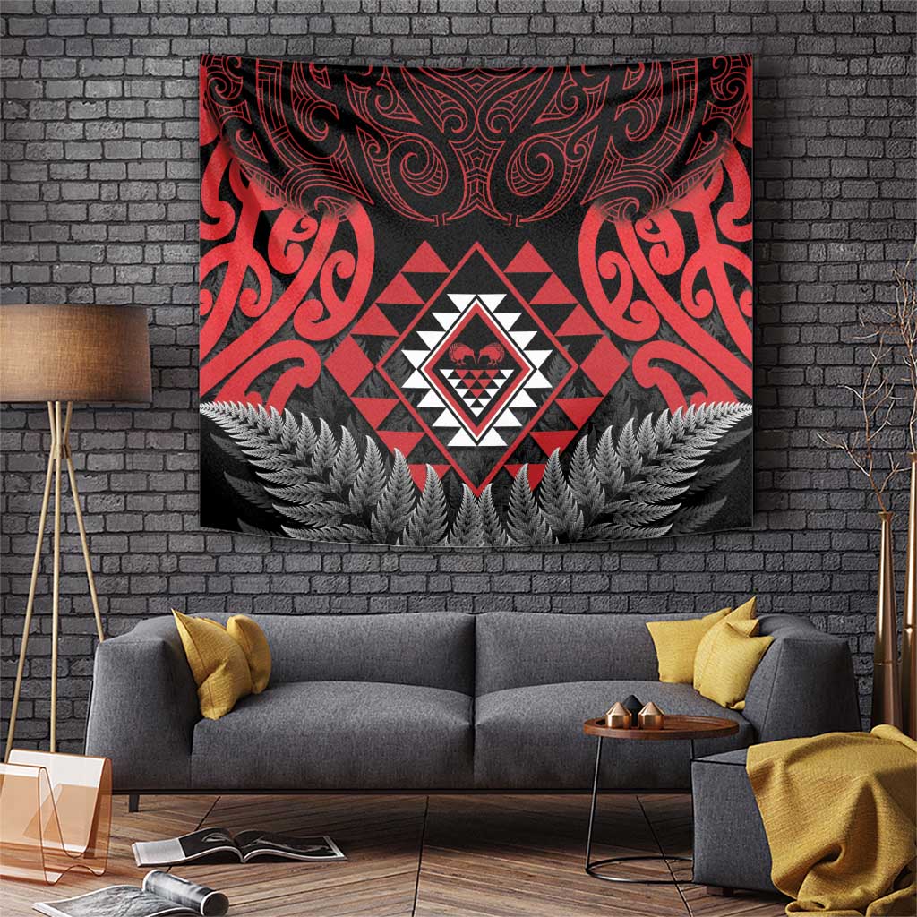 Aotearoa Kiwi Taniko Tapestry Silver Fern With Maori Koru Pattern