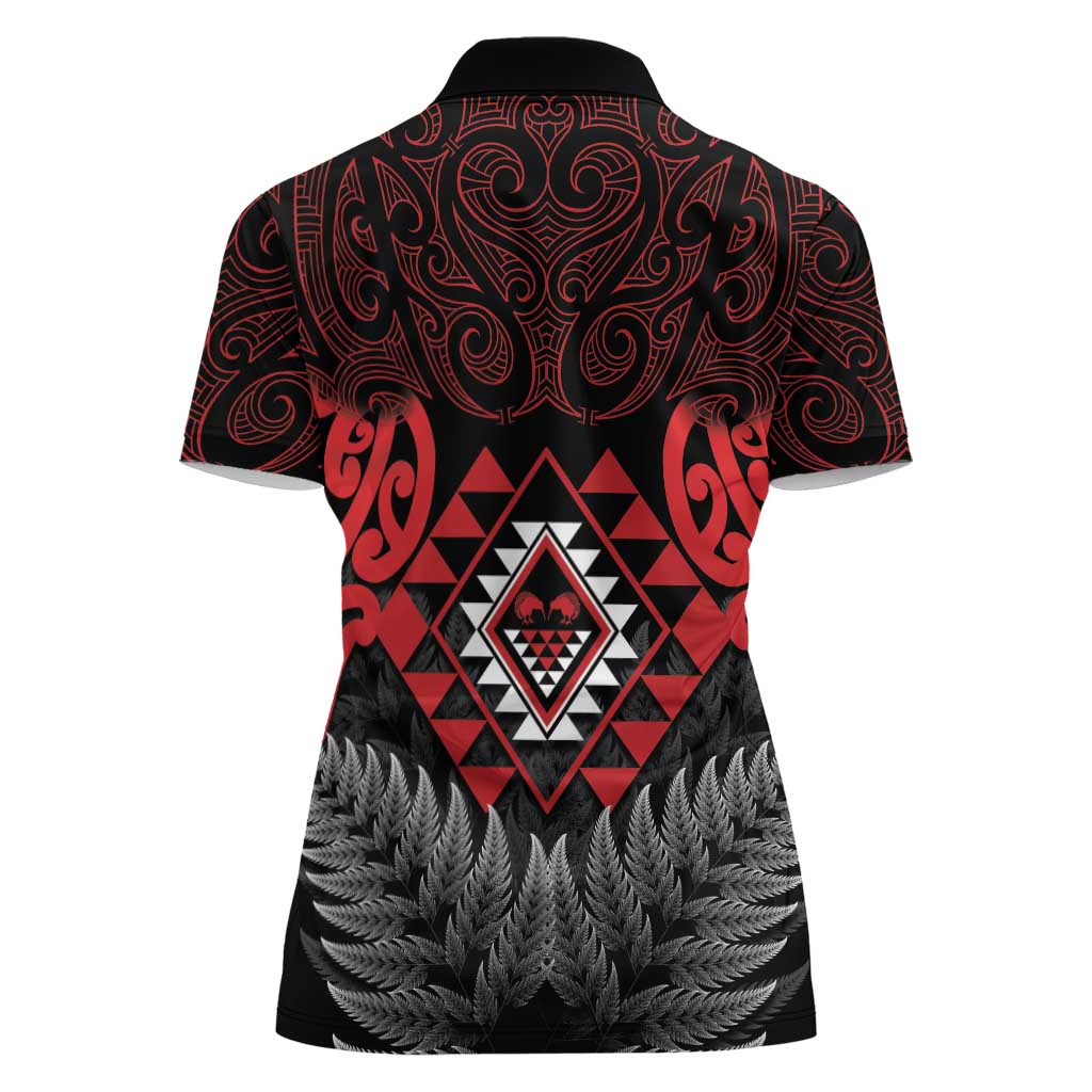 Aotearoa Kiwi Taniko Women Polo Shirt Silver Fern With Maori Koru Pattern