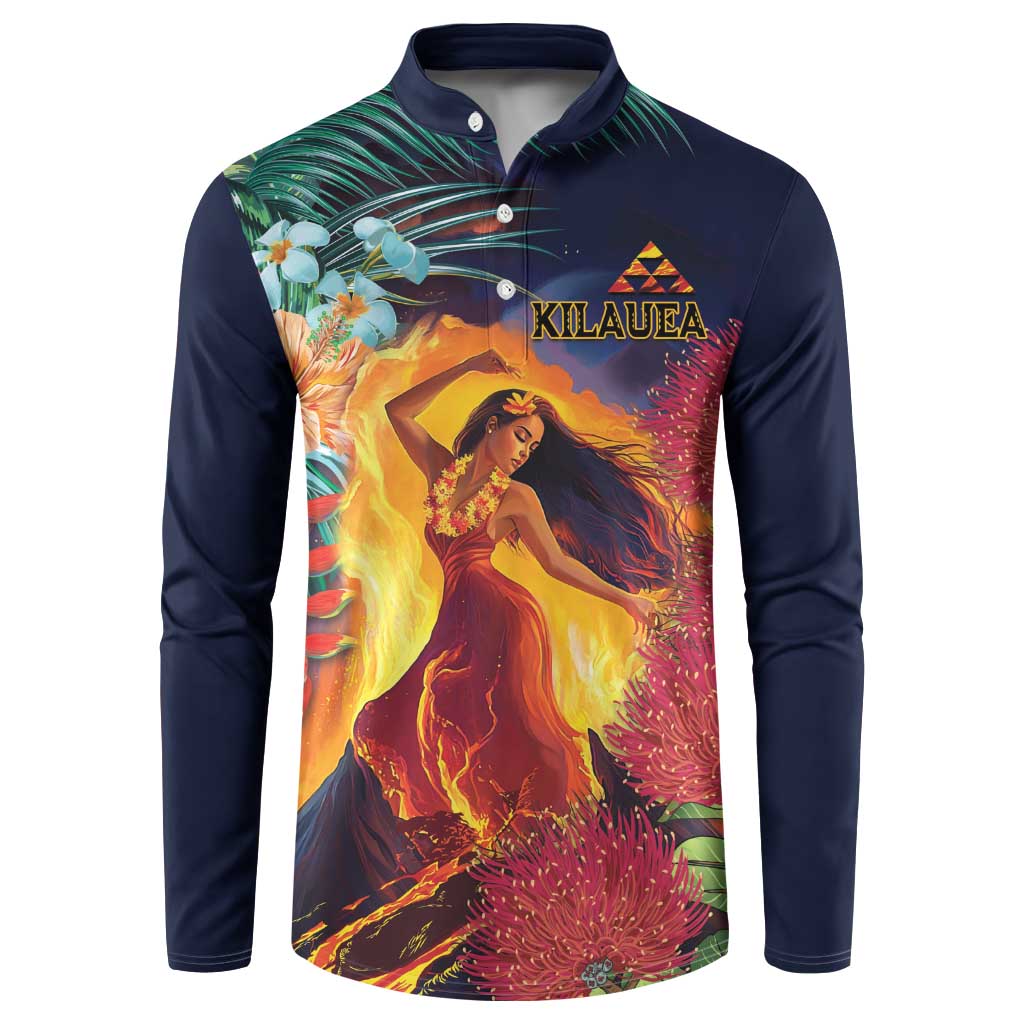 Hawaii Kilauea Big Islands Button Sweatshirt Pele Goddess With Tropical Flowers