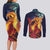 Hawaii Kilauea Big Islands Couples Matching Long Sleeve Bodycon Dress and Long Sleeve Button Shirt Pele Goddess With Tropical Flowers