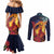 Hawaii Kilauea Big Islands Couples Matching Mermaid Dress and Long Sleeve Button Shirt Pele Goddess With Tropical Flowers