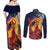 Hawaii Kilauea Big Islands Couples Matching Off Shoulder Maxi Dress and Long Sleeve Button Shirt Pele Goddess With Tropical Flowers