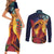 Hawaii Kilauea Big Islands Couples Matching Short Sleeve Bodycon Dress and Long Sleeve Button Shirt Pele Goddess With Tropical Flowers