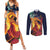 Hawaii Kilauea Big Islands Couples Matching Summer Maxi Dress and Long Sleeve Button Shirt Pele Goddess With Tropical Flowers