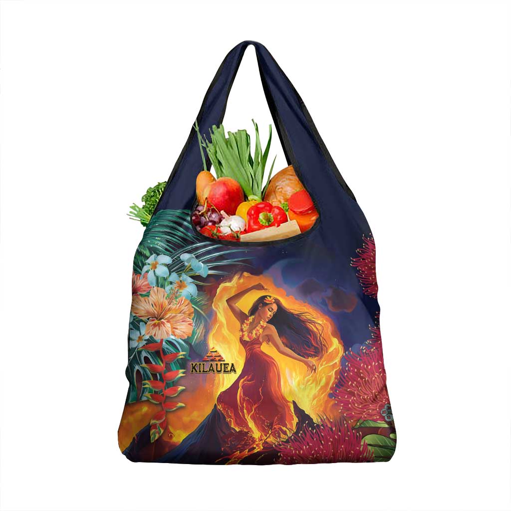 Hawaii Kilauea Big Islands Grocery Bag Pele Goddess With Tropical Flowers