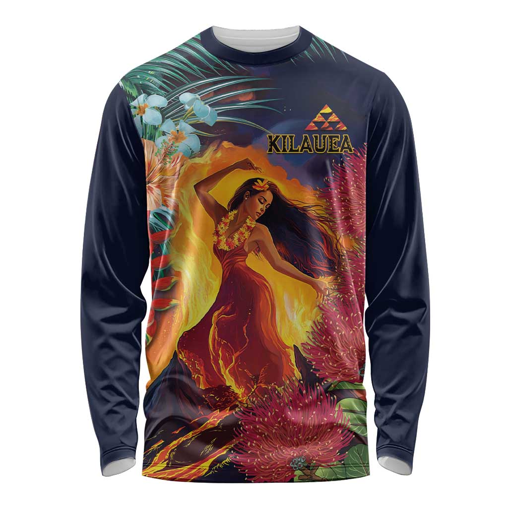 Hawaii Kilauea Big Islands Long Sleeve Shirt Pele Goddess With Tropical Flowers