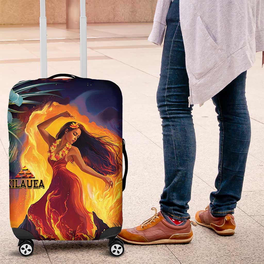 Hawaii Kilauea Big Islands Luggage Cover Pele Goddess With Tropical Flowers