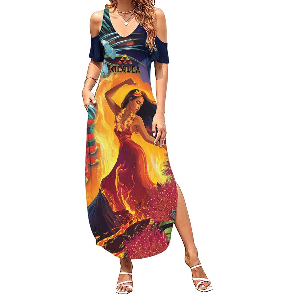 Hawaii Kilauea Big Islands Summer Maxi Dress Pele Goddess With Tropical Flowers