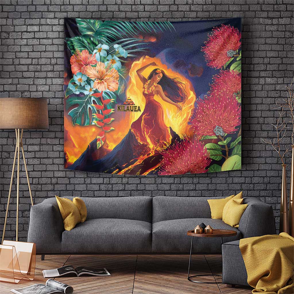 Hawaii Kilauea Big Islands Tapestry Pele Goddess With Tropical Flowers