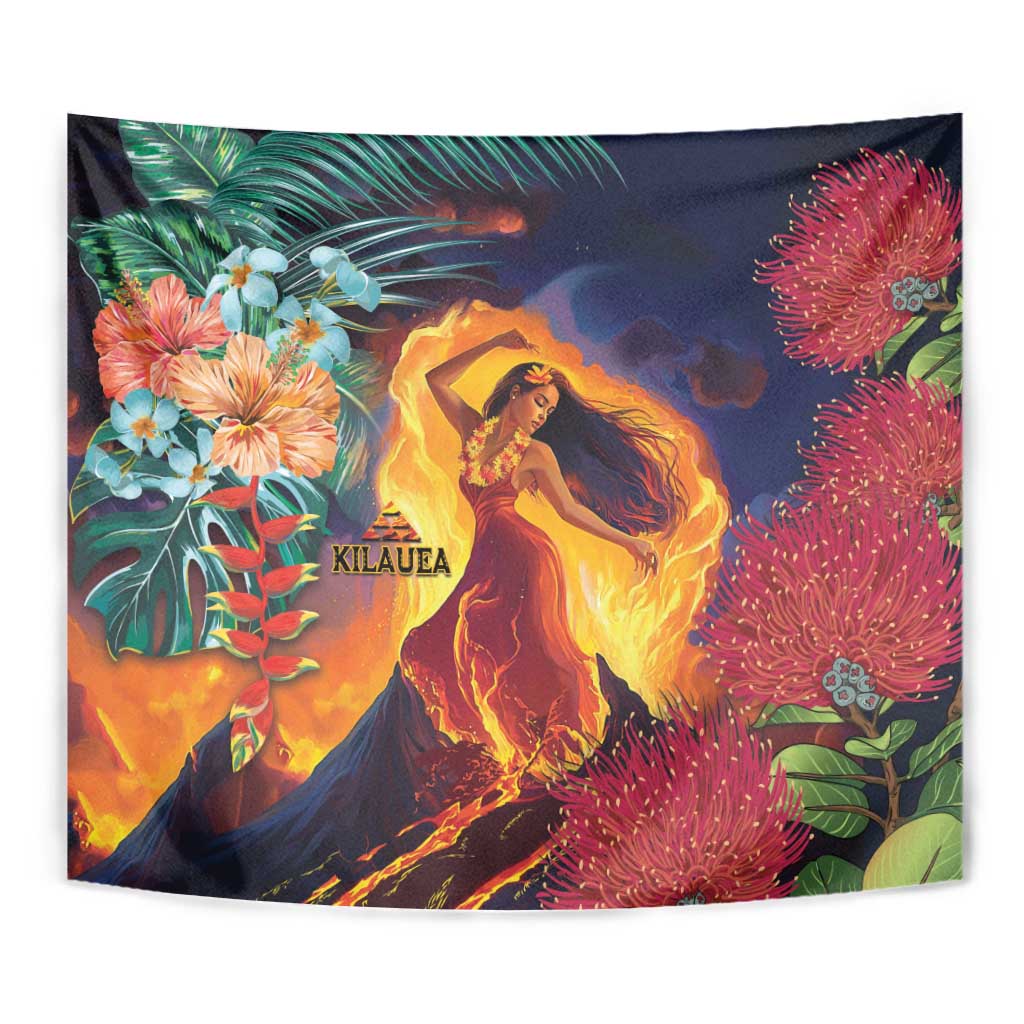 Hawaii Kilauea Big Islands Tapestry Pele Goddess With Tropical Flowers