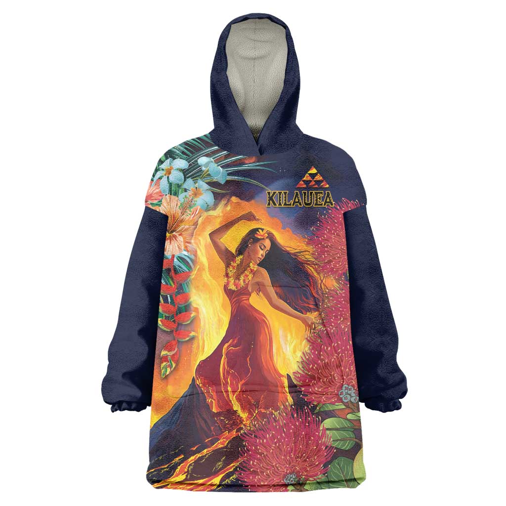 Hawaii Kilauea Big Islands Wearable Blanket Hoodie Pele Goddess With Tropical Flowers