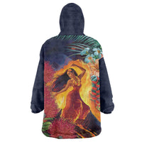Hawaii Kilauea Big Islands Wearable Blanket Hoodie Pele Goddess With Tropical Flowers