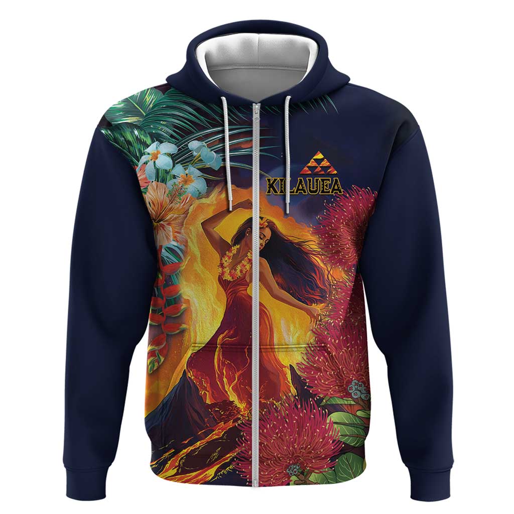 Hawaii Kilauea Big Islands Zip Hoodie Pele Goddess With Tropical Flowers