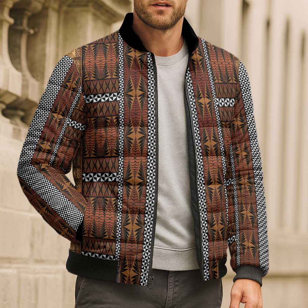 Malo e Lelei Tonga Bomber Puffer Jacket Tongan Ngatu Tapa Cloth - Polynesian Pride