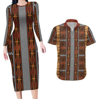 Malo e Lelei Tonga Couples Matching Long Sleeve Bodycon Dress and Hawaiian Shirt Tongan Ngatu Tapa Cloth LT14 Orange - Polynesian Pride