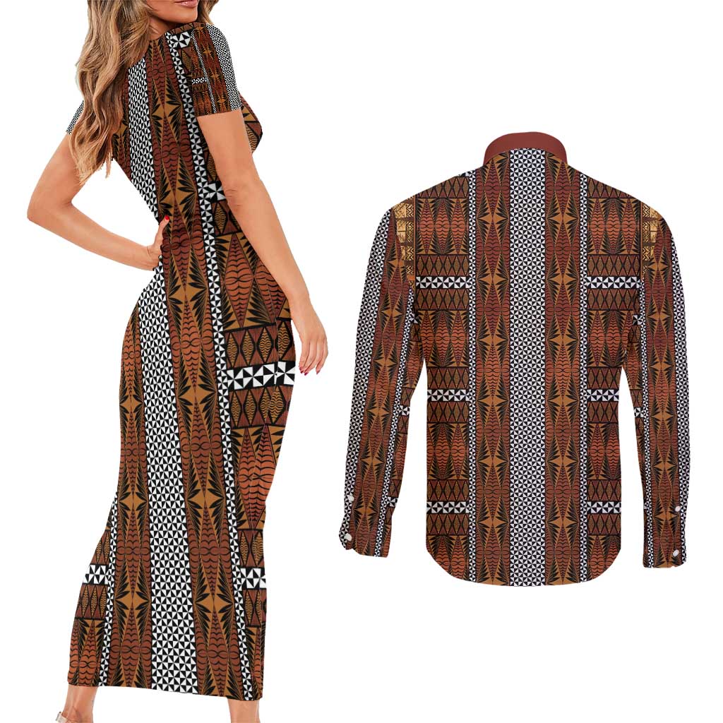 Malo e Lelei Tonga Couples Matching Short Sleeve Bodycon Dress and Long Sleeve Button Shirt Tongan Ngatu Tapa Cloth - Polynesian Pride