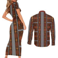 Malo e Lelei Tonga Couples Matching Short Sleeve Bodycon Dress and Long Sleeve Button Shirt Tongan Ngatu Tapa Cloth - Polynesian Pride