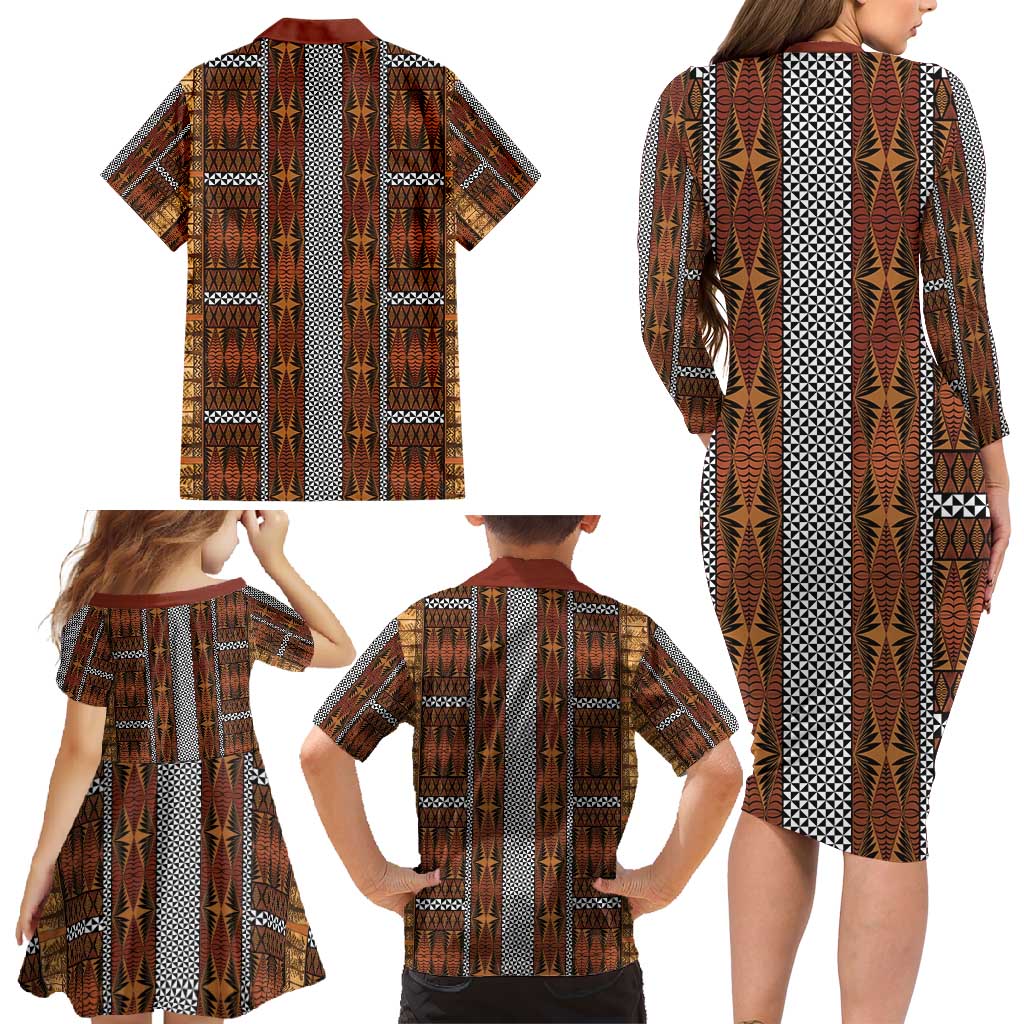 Malo e Lelei Tonga Family Matching Long Sleeve Bodycon Dress and Hawaiian Shirt Tongan Ngatu Tapa Cloth LT14 - Polynesian Pride