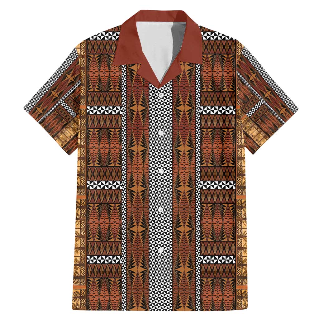 Malo e Lelei Tonga Family Matching Mermaid Dress and Hawaiian Shirt Tongan Ngatu Tapa Cloth LT14 Dad's Shirt - Short Sleeve Orange - Polynesian Pride