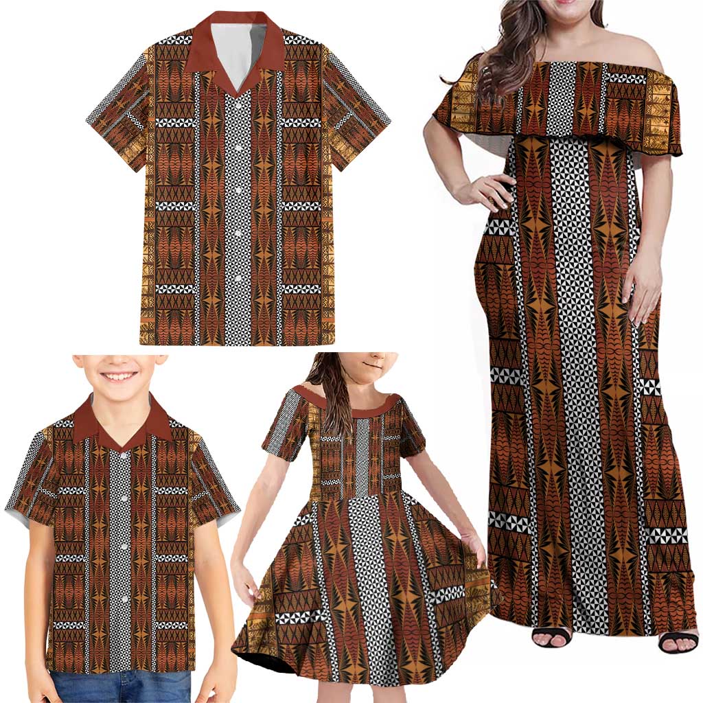 Malo e Lelei Tonga Family Matching Off Shoulder Maxi Dress and Hawaiian Shirt Tongan Ngatu Tapa Cloth LT14 - Polynesian Pride