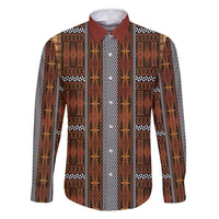 Malo e Lelei Tonga Family Matching Off Shoulder Maxi Dress and Hawaiian Shirt Tongan Ngatu Tapa Cloth LT14 Dad's Shirt - Long Sleeve Orange - Polynesian Pride