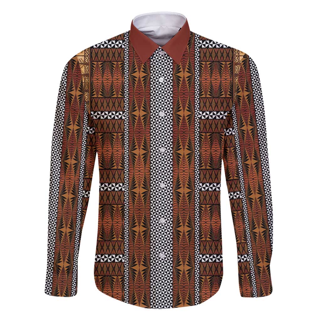 Malo e Lelei Tonga Family Matching Puletasi and Hawaiian Shirt Tongan Ngatu Tapa Cloth LT14 Dad's Shirt - Long Sleeve Orange - Polynesian Pride