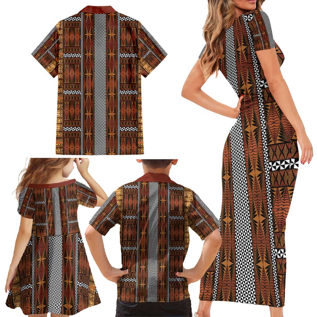 Malo e Lelei Tonga Family Matching Short Sleeve Bodycon Dress and Hawaiian Shirt Tongan Ngatu Tapa Cloth LT14 - Polynesian Pride