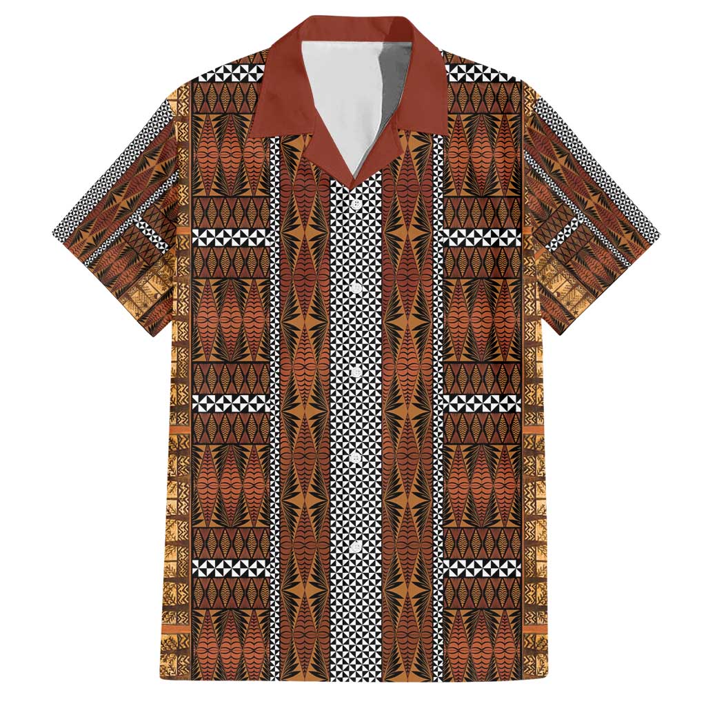 Malo e Lelei Tonga Family Matching Short Sleeve Bodycon Dress and Hawaiian Shirt Tongan Ngatu Tapa Cloth LT14 Dad's Shirt - Short Sleeve Orange - Polynesian Pride