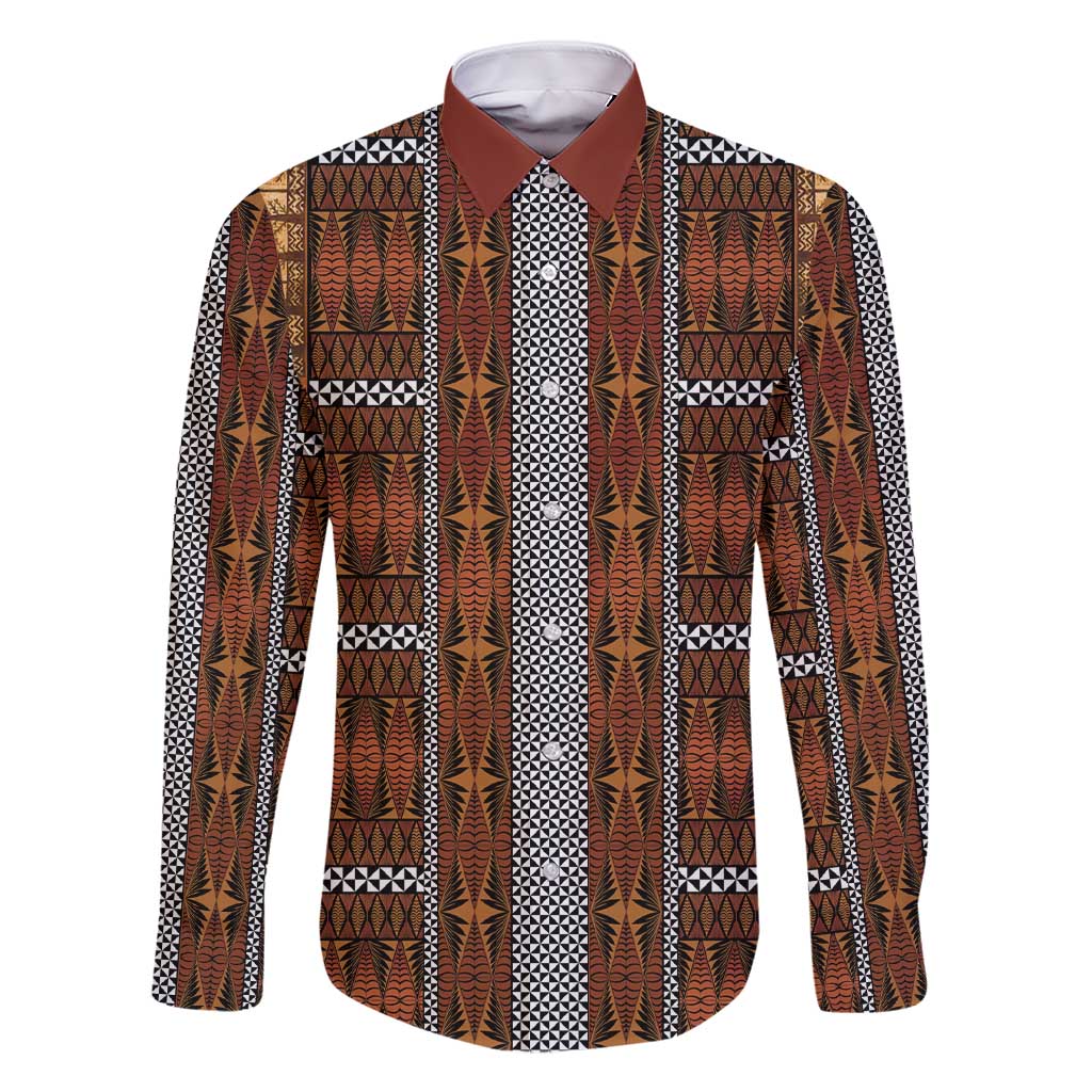Malo e Lelei Tonga Family Matching Short Sleeve Bodycon Dress and Hawaiian Shirt Tongan Ngatu Tapa Cloth LT14 Dad's Shirt - Long Sleeve Orange - Polynesian Pride