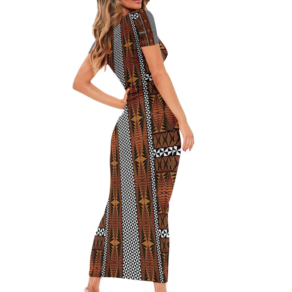Malo e Lelei Tonga Family Matching Short Sleeve Bodycon Dress and Hawaiian Shirt Tongan Ngatu Tapa Cloth LT14 - Polynesian Pride