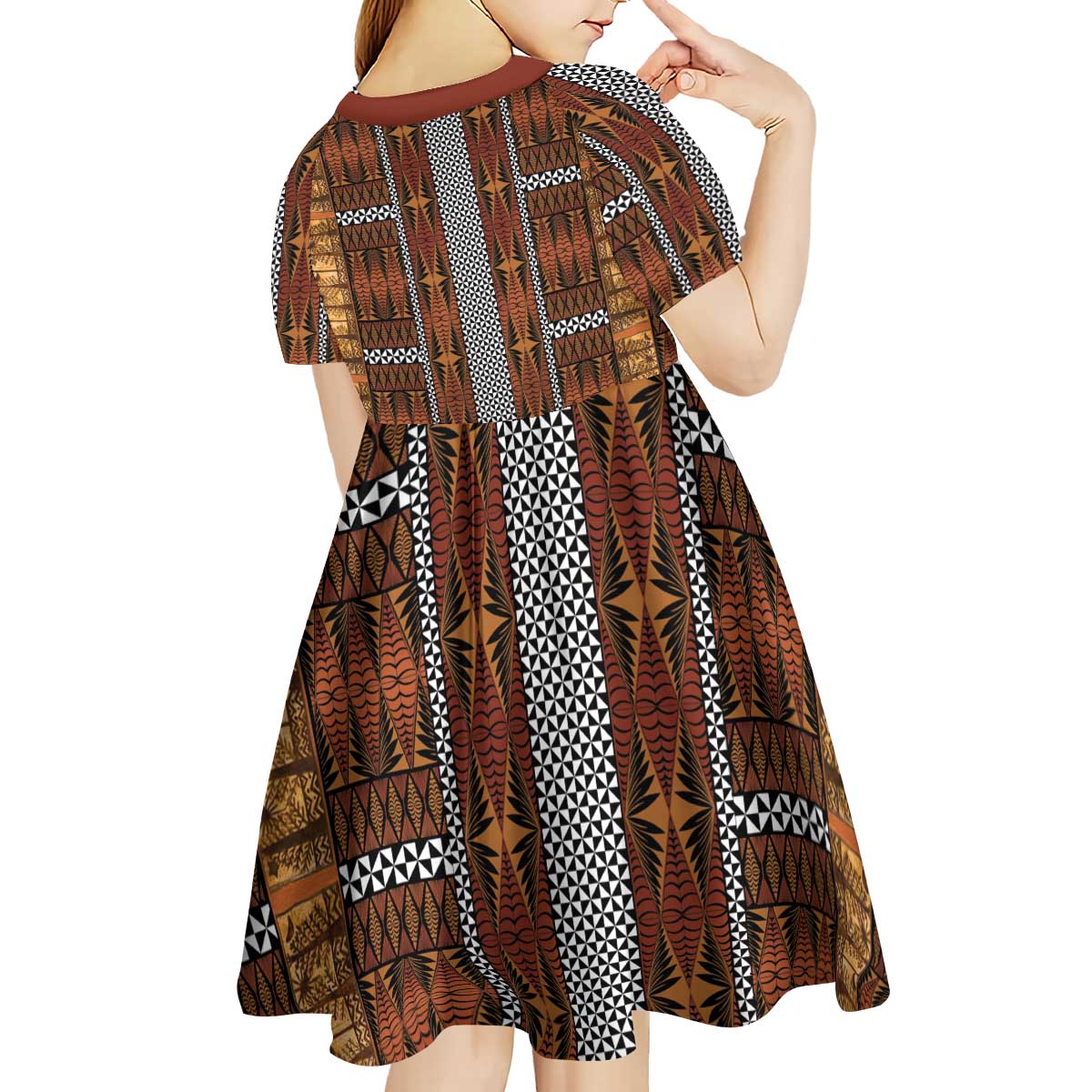 Malo e Lelei Tonga Kid Short Sleeve Dress Tongan Ngatu Tapa Cloth - Polynesian Pride