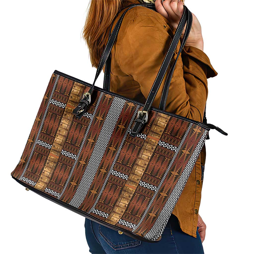 Malo e Lelei Tonga Leather Tote Bag Tongan Ngatu Tapa Cloth - Polynesian Pride