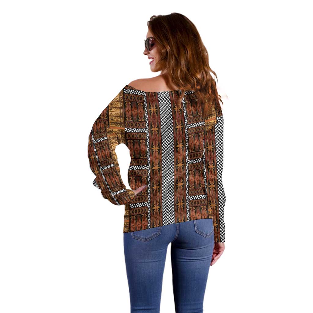 Malo e Lelei Tonga Off Shoulder Sweater Tongan Ngatu Tapa Cloth - Polynesian Pride