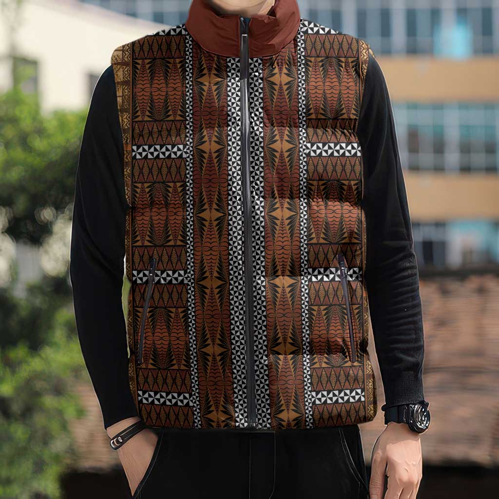 Malo e Lelei Tonga Sleeveless Puffer Jacket Tongan Ngatu Tapa Cloth - Polynesian Pride