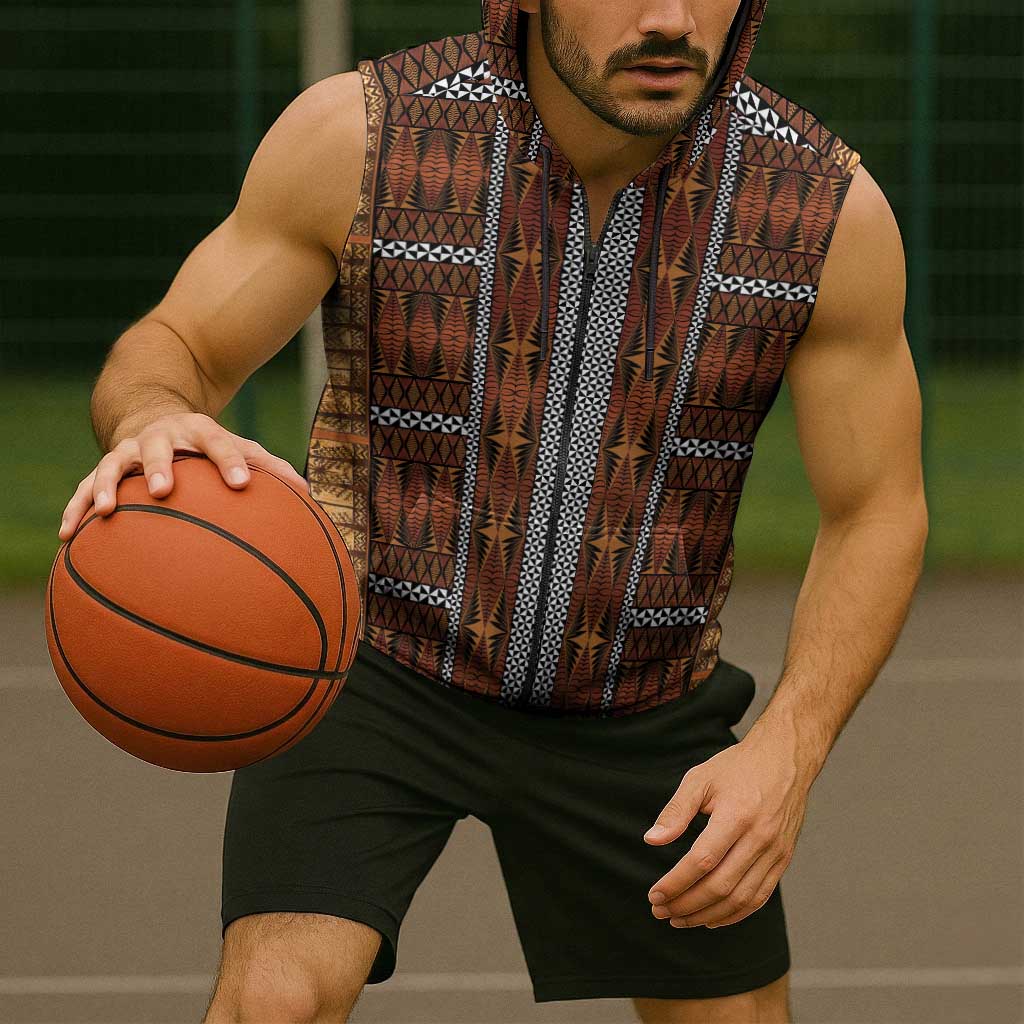Malo e Lelei Tonga Sleeveless Zip Hoodie Tongan Ngatu Tapa Cloth - Polynesian Pride